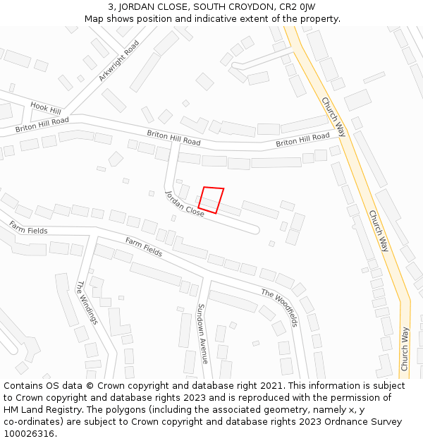3, JORDAN CLOSE, SOUTH CROYDON, CR2 0JW: Location map and indicative extent of plot