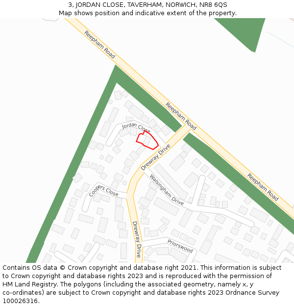 3, JORDAN CLOSE, TAVERHAM, NORWICH, NR8 6QS: Location map and indicative extent of plot