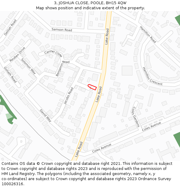 3, JOSHUA CLOSE, POOLE, BH15 4QW: Location map and indicative extent of plot