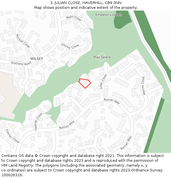 3, JULIAN CLOSE, HAVERHILL, CB9 0NN: Location map and indicative extent of plot