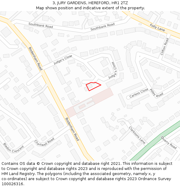 3, JURY GARDENS, HEREFORD, HR1 2TZ: Location map and indicative extent of plot
