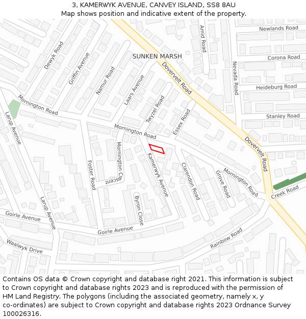 3, KAMERWYK AVENUE, CANVEY ISLAND, SS8 8AU: Location map and indicative extent of plot