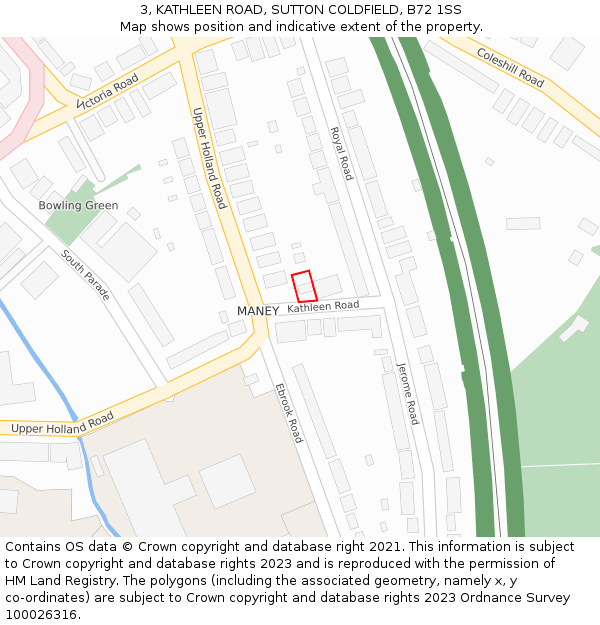 3, KATHLEEN ROAD, SUTTON COLDFIELD, B72 1SS: Location map and indicative extent of plot