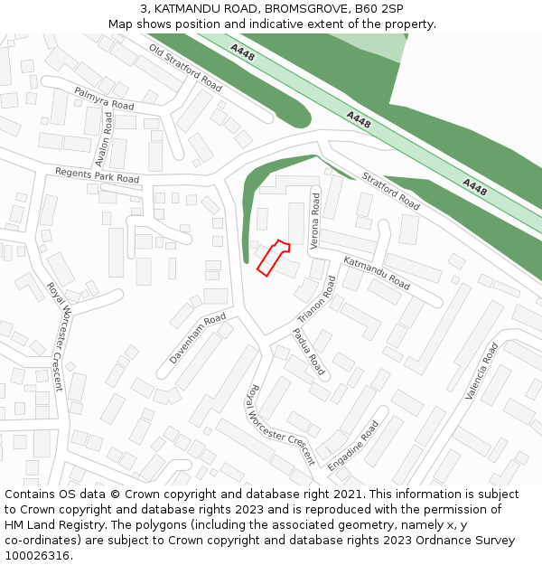 3, KATMANDU ROAD, BROMSGROVE, B60 2SP: Location map and indicative extent of plot