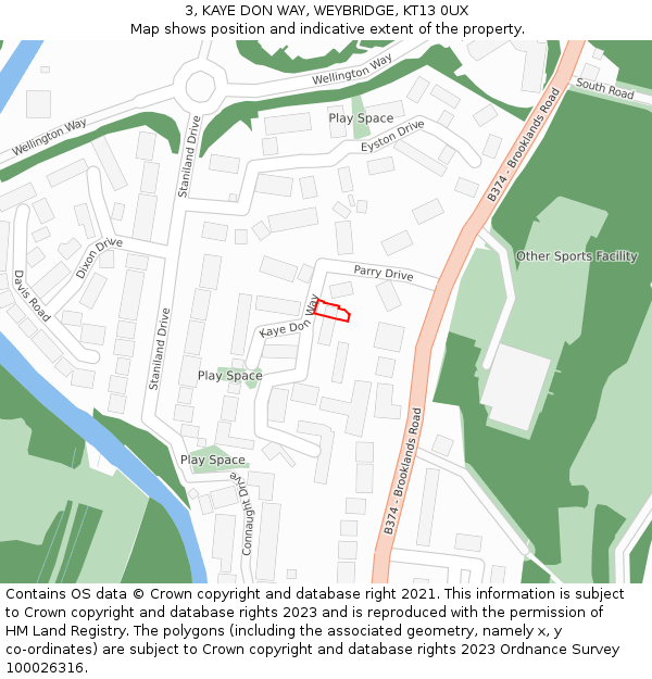 3, KAYE DON WAY, WEYBRIDGE, KT13 0UX: Location map and indicative extent of plot