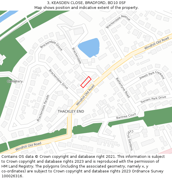 3, KEASDEN CLOSE, BRADFORD, BD10 0SF: Location map and indicative extent of plot