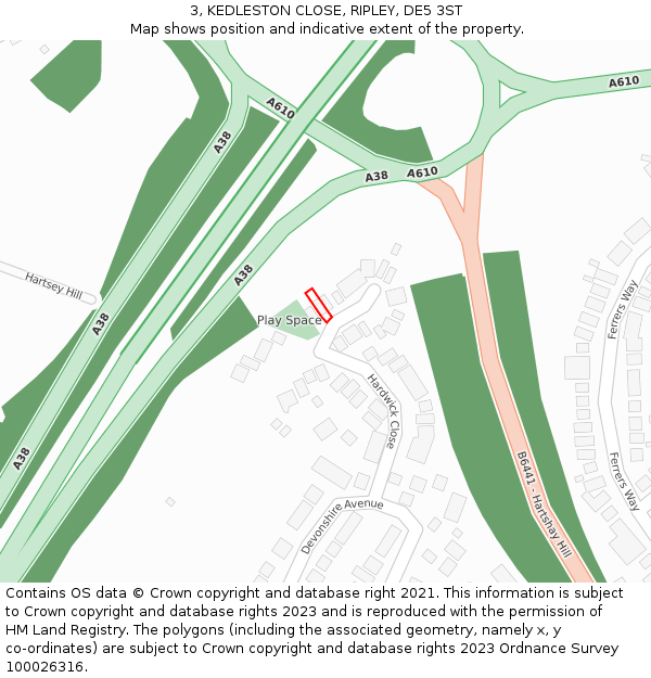 3, KEDLESTON CLOSE, RIPLEY, DE5 3ST: Location map and indicative extent of plot