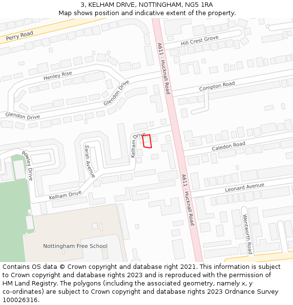 3, KELHAM DRIVE, NOTTINGHAM, NG5 1RA: Location map and indicative extent of plot