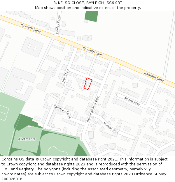 3, KELSO CLOSE, RAYLEIGH, SS6 9RT: Location map and indicative extent of plot