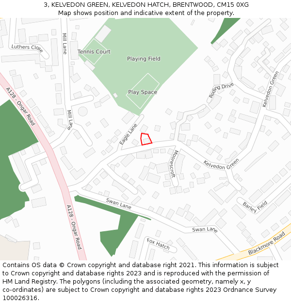 3, KELVEDON GREEN, KELVEDON HATCH, BRENTWOOD, CM15 0XG: Location map and indicative extent of plot