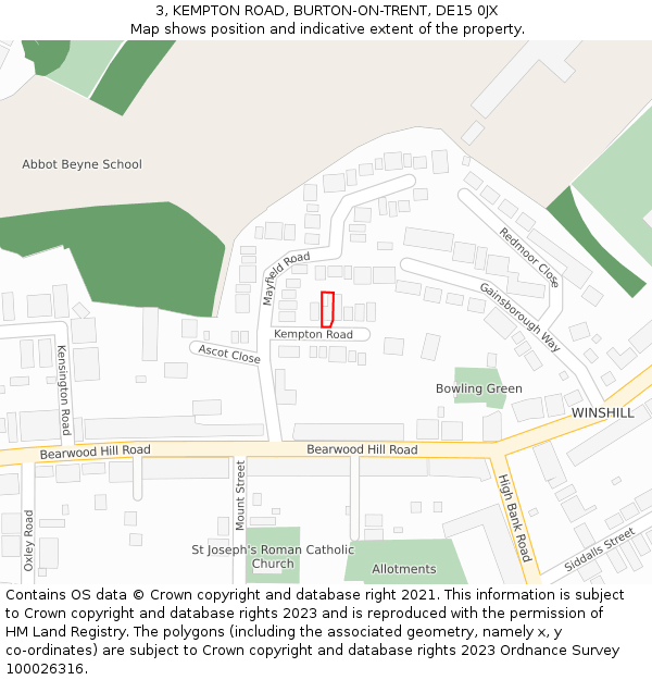 3, KEMPTON ROAD, BURTON-ON-TRENT, DE15 0JX: Location map and indicative extent of plot