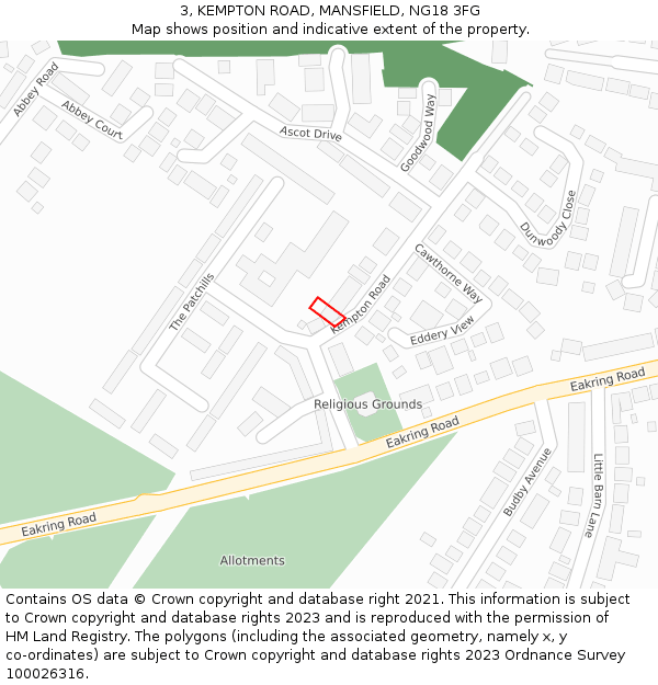 3, KEMPTON ROAD, MANSFIELD, NG18 3FG: Location map and indicative extent of plot