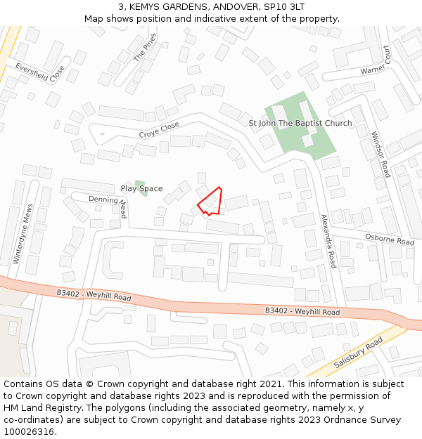 3, KEMYS GARDENS, ANDOVER, SP10 3LT: Location map and indicative extent of plot