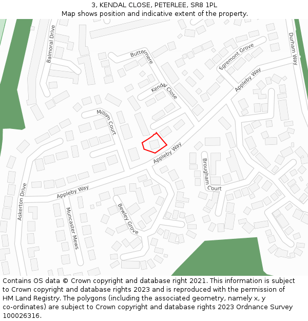 3, KENDAL CLOSE, PETERLEE, SR8 1PL: Location map and indicative extent of plot