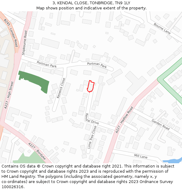 3, KENDAL CLOSE, TONBRIDGE, TN9 1LY: Location map and indicative extent of plot