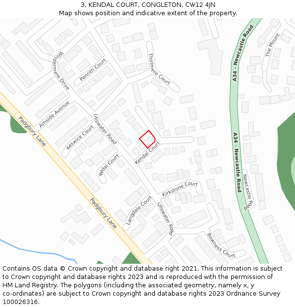 3, KENDAL COURT, CONGLETON, CW12 4JN: Location map and indicative extent of plot