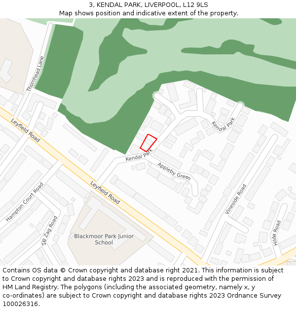 3, KENDAL PARK, LIVERPOOL, L12 9LS: Location map and indicative extent of plot