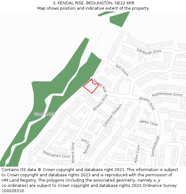 3, KENDAL RISE, BEDLINGTON, NE22 6PB: Location map and indicative extent of plot