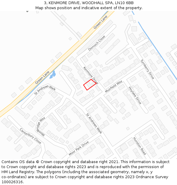 3, KENMORE DRIVE, WOODHALL SPA, LN10 6BB: Location map and indicative extent of plot