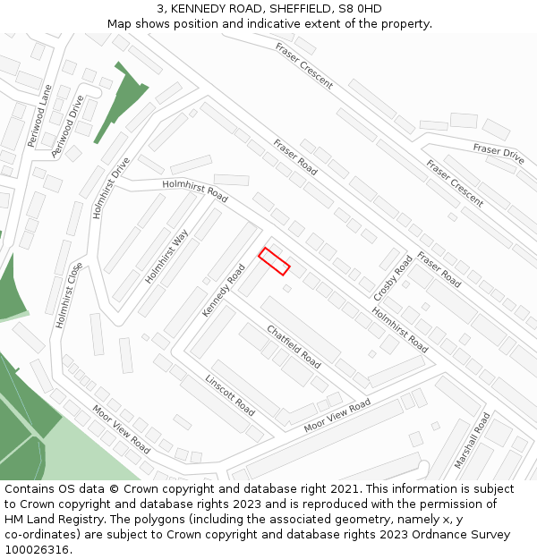 3, KENNEDY ROAD, SHEFFIELD, S8 0HD: Location map and indicative extent of plot