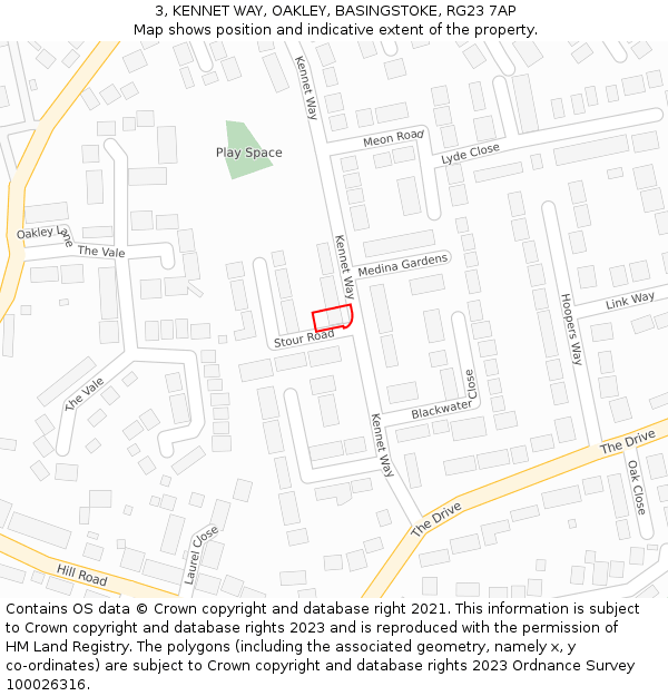 3, KENNET WAY, OAKLEY, BASINGSTOKE, RG23 7AP: Location map and indicative extent of plot