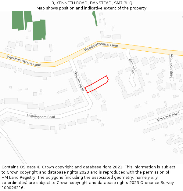 3, KENNETH ROAD, BANSTEAD, SM7 3HQ: Location map and indicative extent of plot