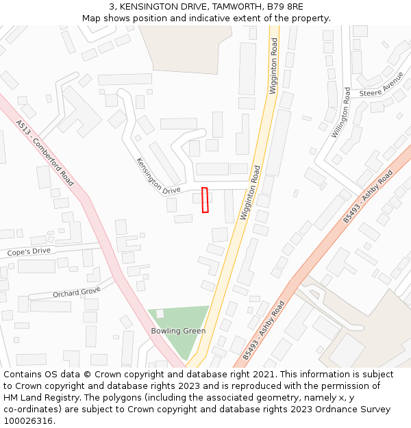 3, KENSINGTON DRIVE, TAMWORTH, B79 8RE: Location map and indicative extent of plot