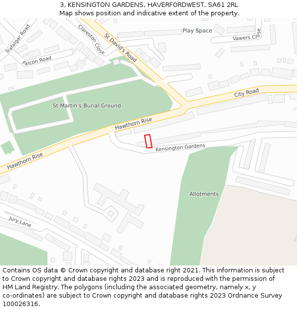 3, KENSINGTON GARDENS, HAVERFORDWEST, SA61 2RL: Location map and indicative extent of plot