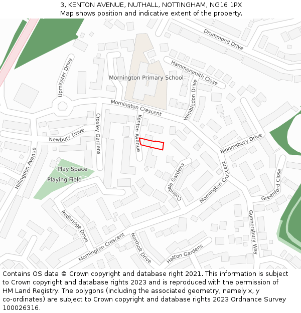 3, KENTON AVENUE, NUTHALL, NOTTINGHAM, NG16 1PX: Location map and indicative extent of plot