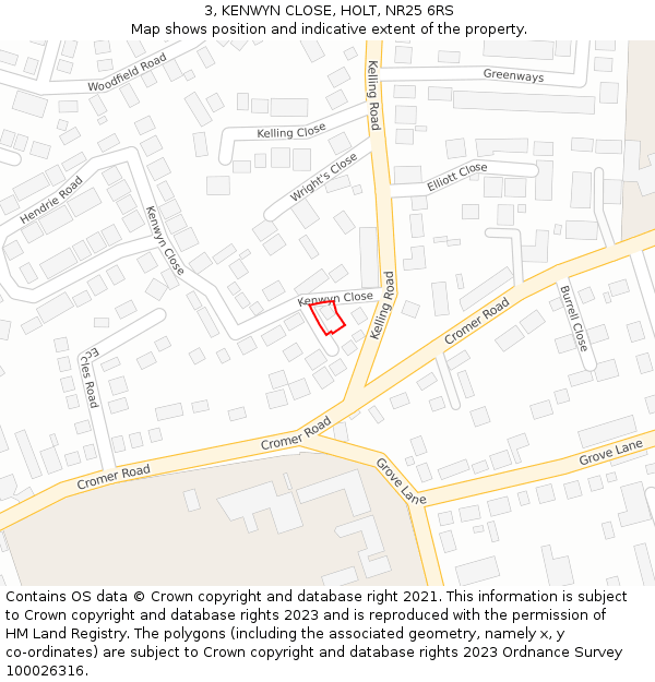 3, KENWYN CLOSE, HOLT, NR25 6RS: Location map and indicative extent of plot