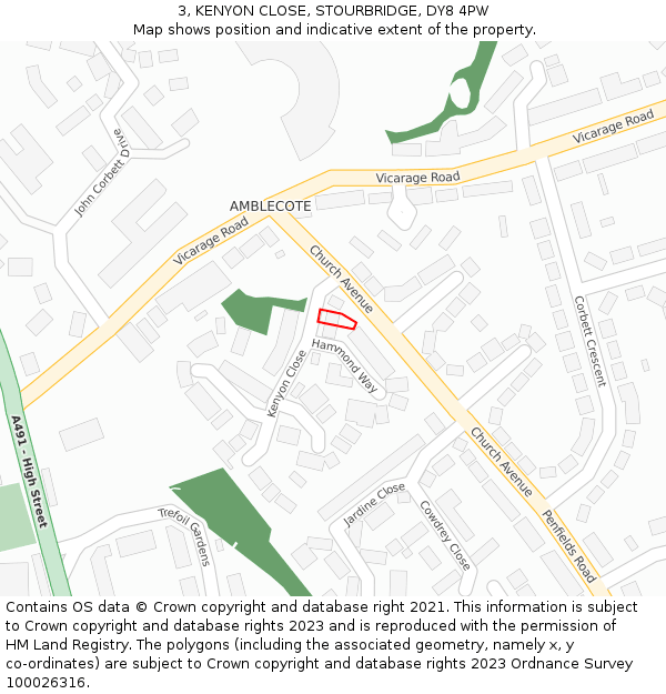 3, KENYON CLOSE, STOURBRIDGE, DY8 4PW: Location map and indicative extent of plot
