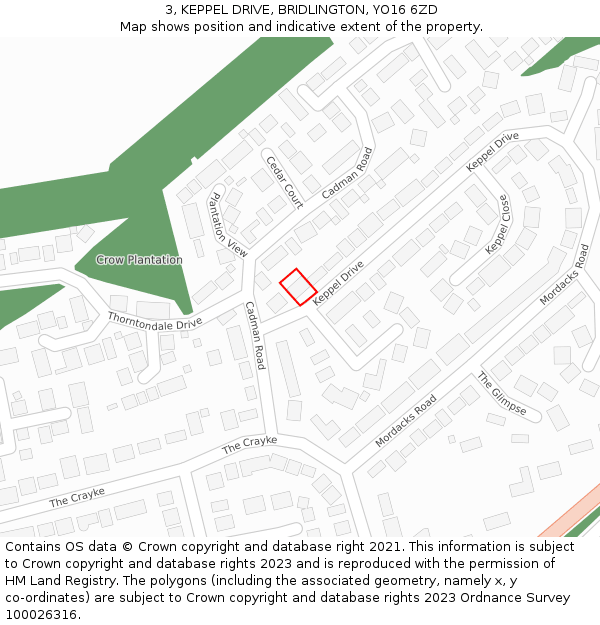 3, KEPPEL DRIVE, BRIDLINGTON, YO16 6ZD: Location map and indicative extent of plot