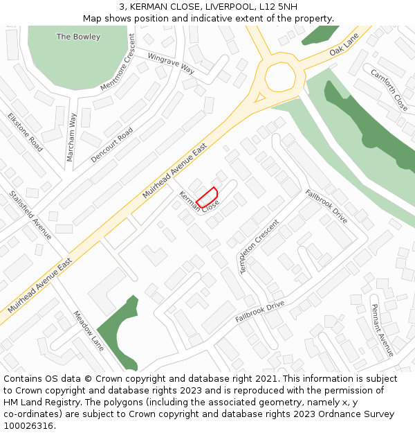 3, KERMAN CLOSE, LIVERPOOL, L12 5NH: Location map and indicative extent of plot
