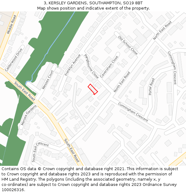 3, KERSLEY GARDENS, SOUTHAMPTON, SO19 8BT: Location map and indicative extent of plot