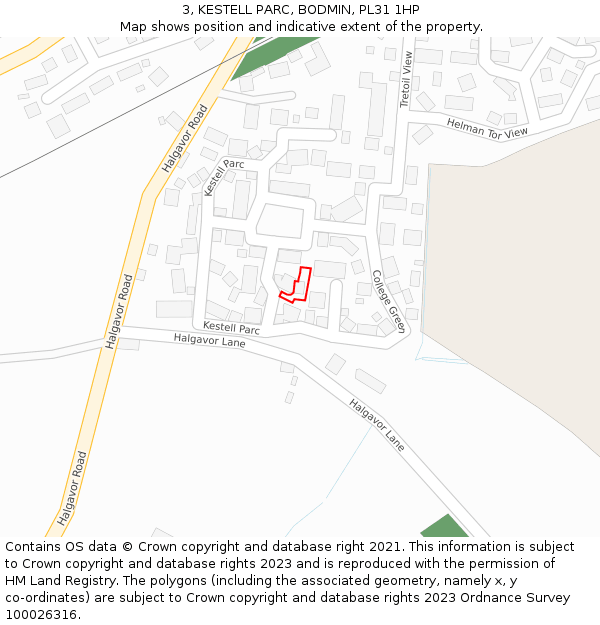 3, KESTELL PARC, BODMIN, PL31 1HP: Location map and indicative extent of plot