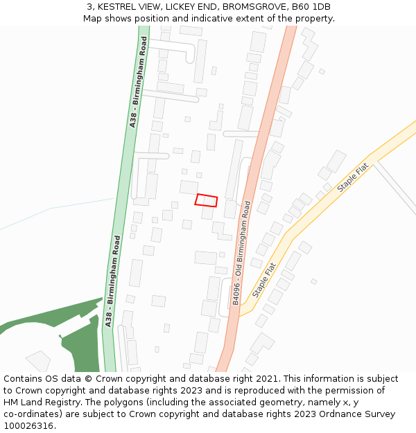 3, KESTREL VIEW, LICKEY END, BROMSGROVE, B60 1DB: Location map and indicative extent of plot