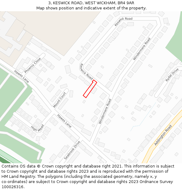 3, KESWICK ROAD, WEST WICKHAM, BR4 9AR: Location map and indicative extent of plot