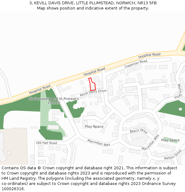 3, KEVILL DAVIS DRIVE, LITTLE PLUMSTEAD, NORWICH, NR13 5FB: Location map and indicative extent of plot