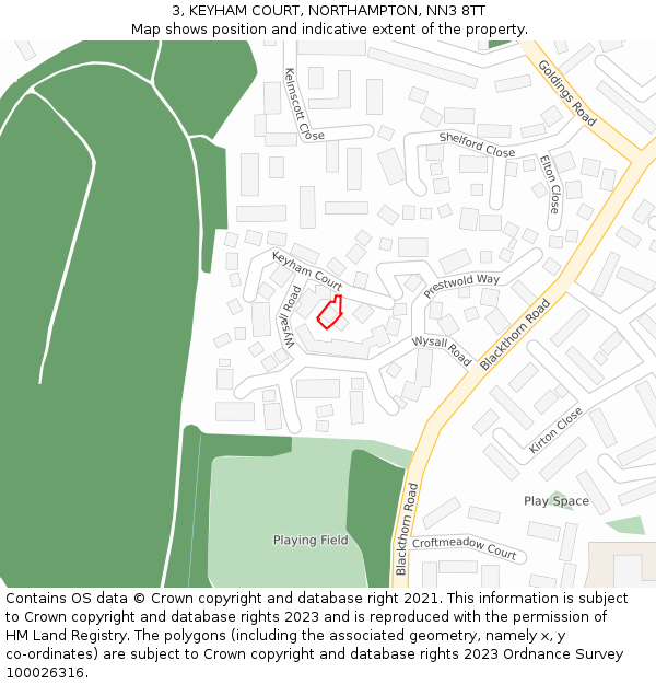 3, KEYHAM COURT, NORTHAMPTON, NN3 8TT: Location map and indicative extent of plot