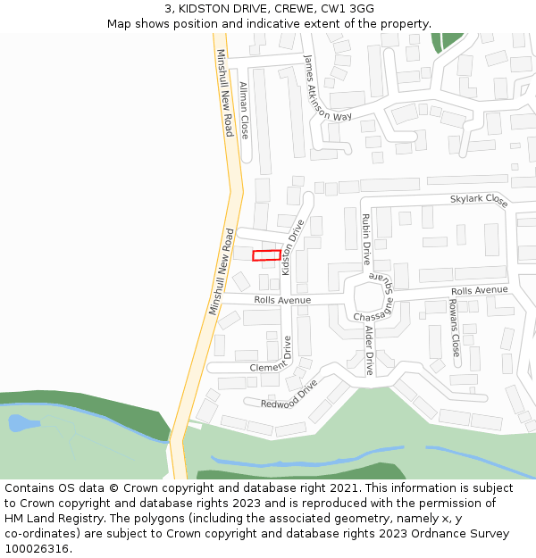 3, KIDSTON DRIVE, CREWE, CW1 3GG: Location map and indicative extent of plot