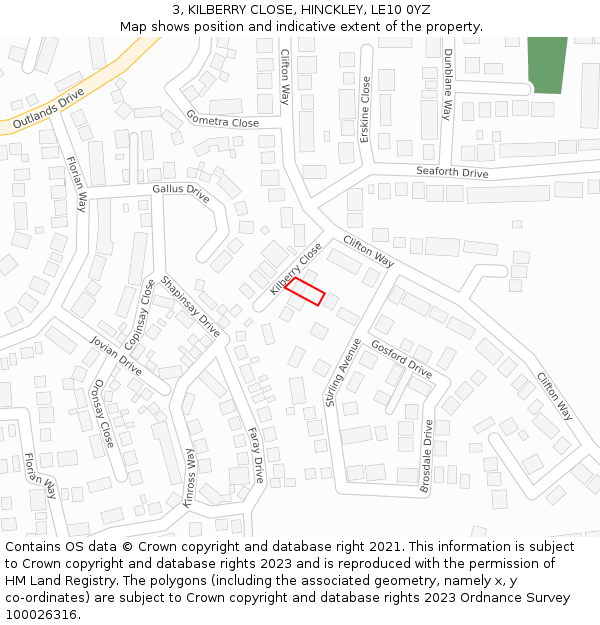 3, KILBERRY CLOSE, HINCKLEY, LE10 0YZ: Location map and indicative extent of plot