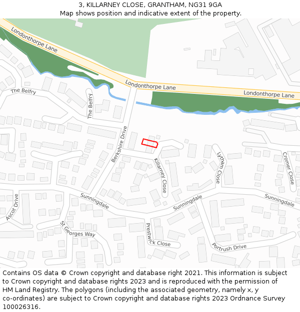 3, KILLARNEY CLOSE, GRANTHAM, NG31 9GA: Location map and indicative extent of plot