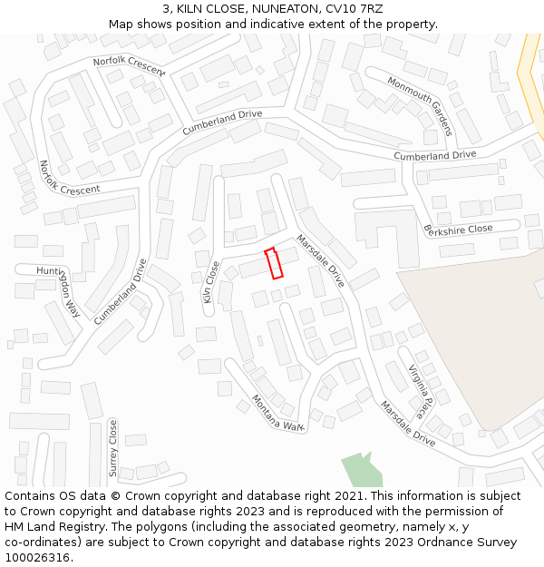 3, KILN CLOSE, NUNEATON, CV10 7RZ: Location map and indicative extent of plot