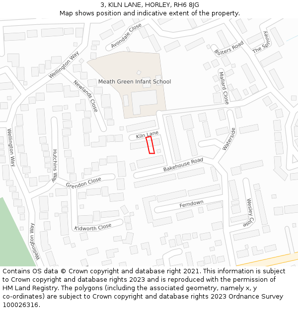 3, KILN LANE, HORLEY, RH6 8JG: Location map and indicative extent of plot