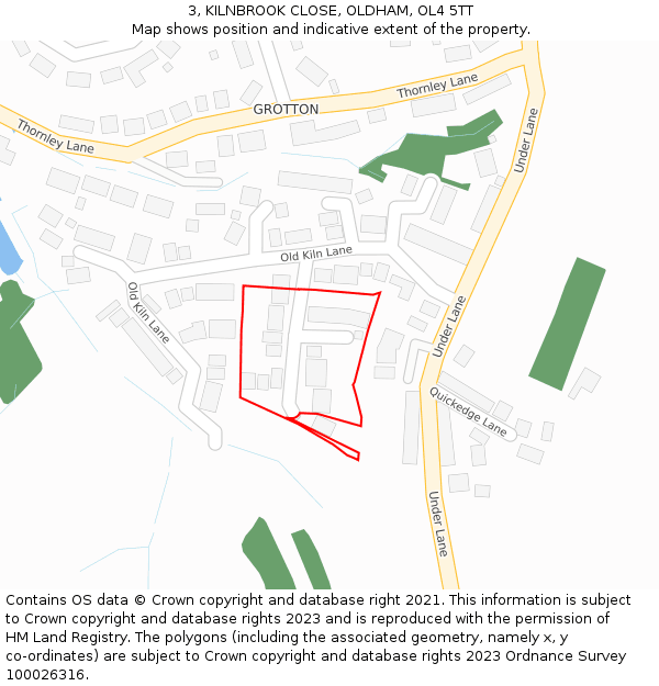 3, KILNBROOK CLOSE, OLDHAM, OL4 5TT: Location map and indicative extent of plot