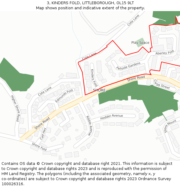 3, KINDERS FOLD, LITTLEBOROUGH, OL15 9LT: Location map and indicative extent of plot