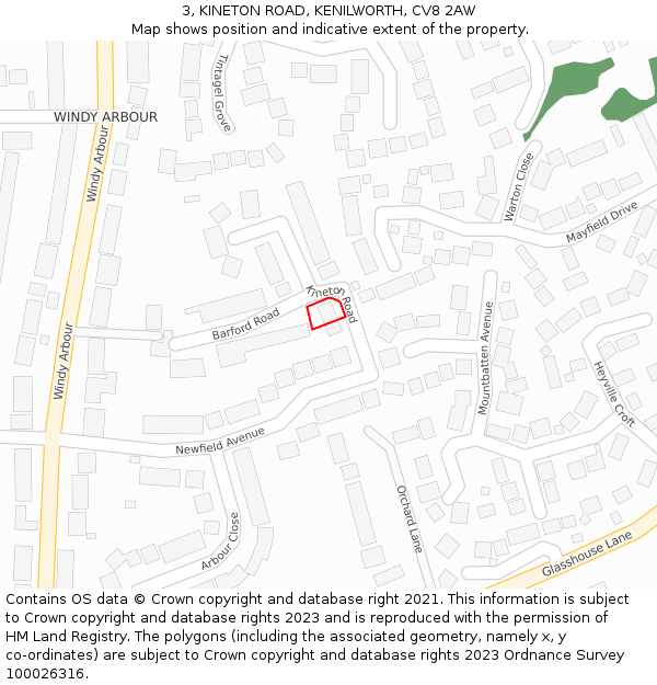 3, KINETON ROAD, KENILWORTH, CV8 2AW: Location map and indicative extent of plot