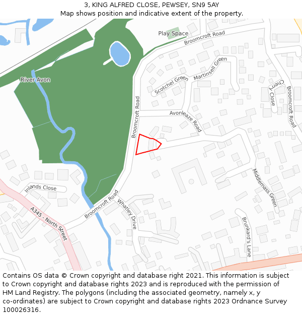 3, KING ALFRED CLOSE, PEWSEY, SN9 5AY: Location map and indicative extent of plot