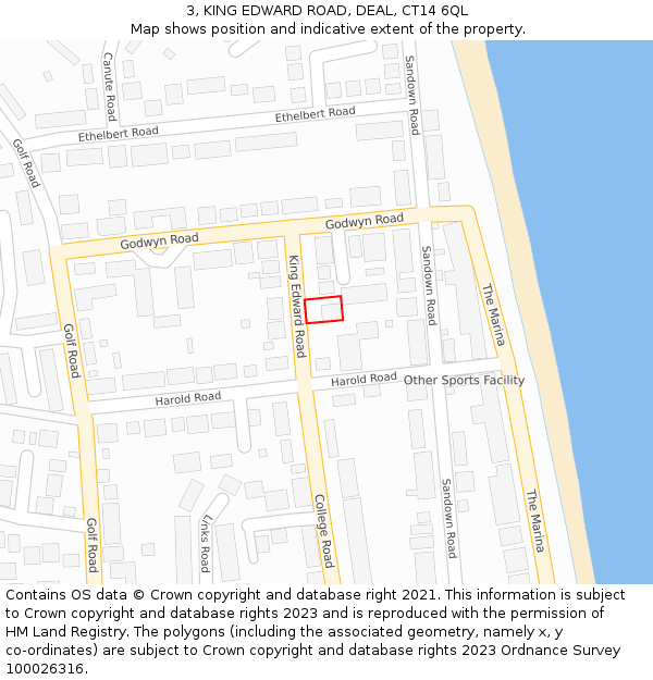 3, KING EDWARD ROAD, DEAL, CT14 6QL: Location map and indicative extent of plot