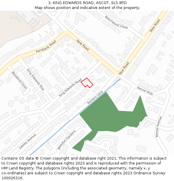 3, KING EDWARDS ROAD, ASCOT, SL5 8PD: Location map and indicative extent of plot